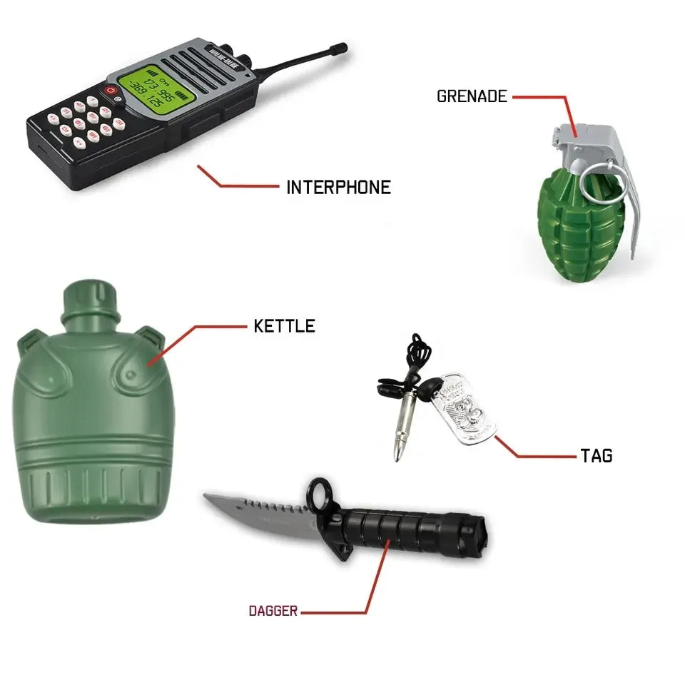 KTX-894419 Military Soldier Costume Play Set for Kids - Pretend Play Army Dress-Up Toys