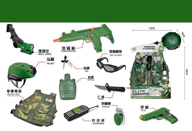 KTX-894419 Military Soldier Costume Play Set for Kids - Pretend Play Army Dress-Up Toys