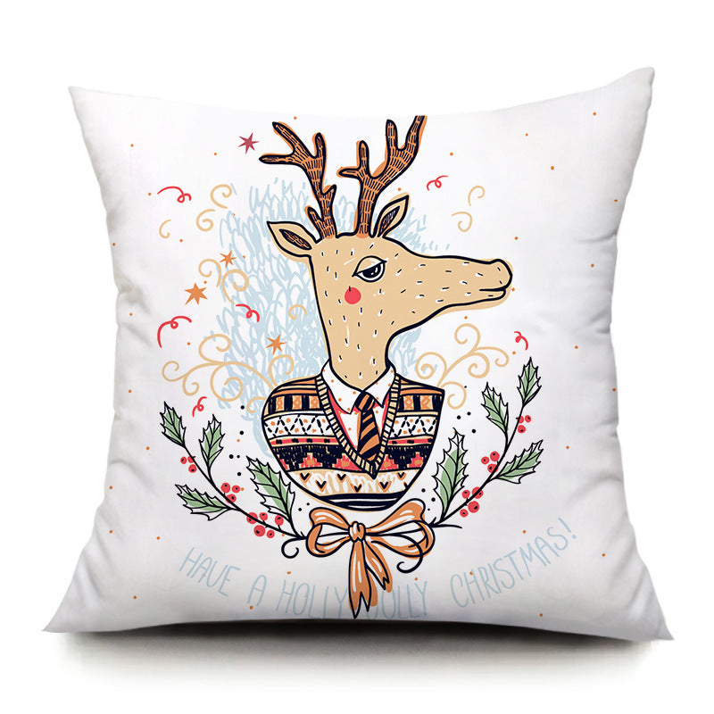KTX-894419 Santa Elk Cartoon Lumbar Pillow Cover - Plush Cushion with Various Car Patterns (45x45cm)
