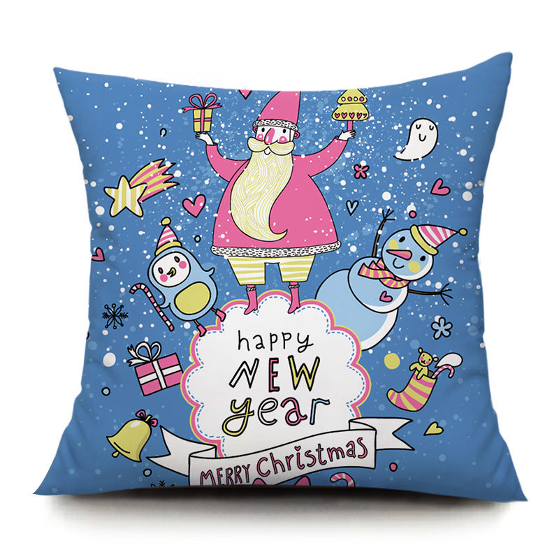 KTX-894419 Santa Elk Cartoon Lumbar Pillow Cover - Plush Cushion with Various Car Patterns (45x45cm)