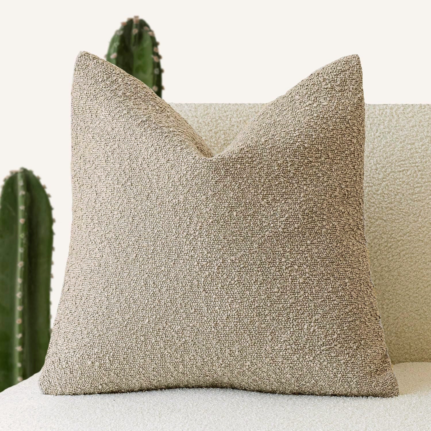 HKM-894739 Textured Boucle Throw Pillow Covers for Couch, Sofa, Chair - Soft Decorative Cushion Cases for Living Room and Bedroom