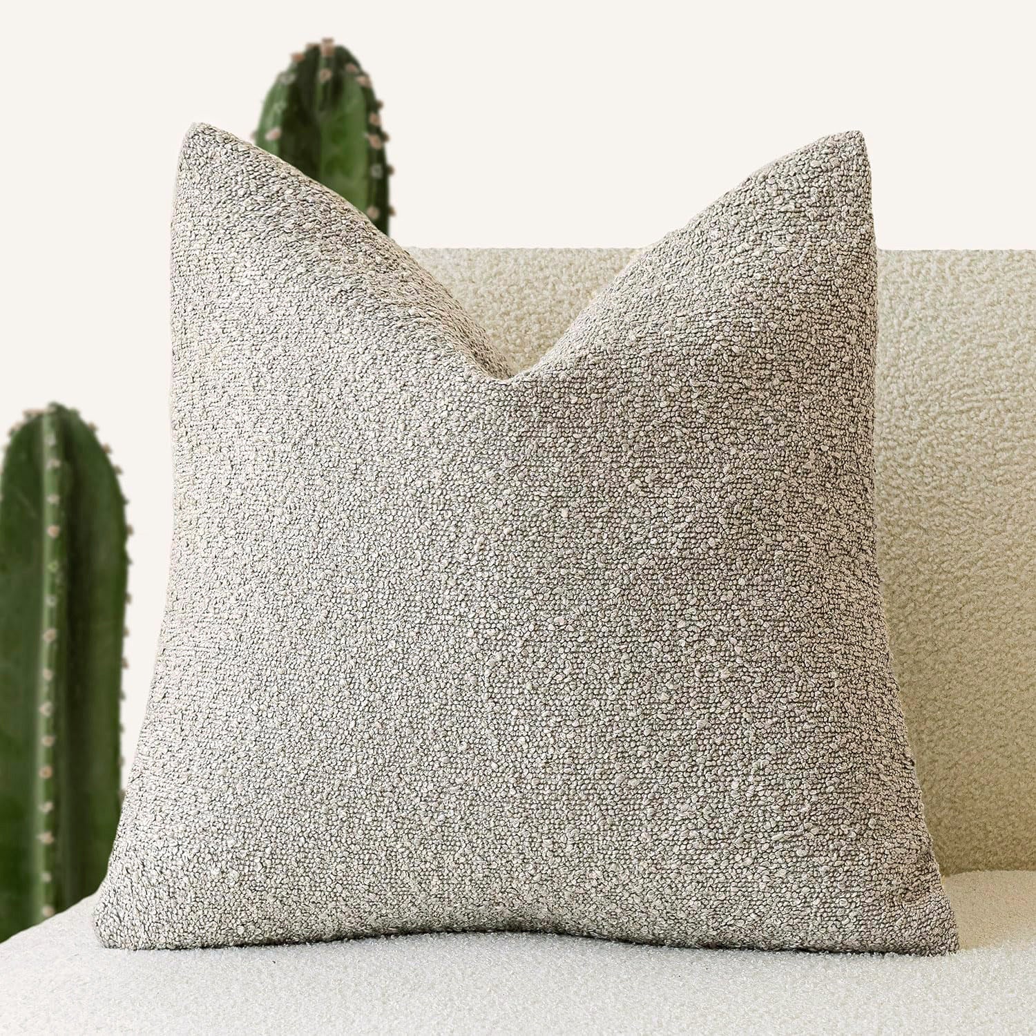 HKM-894739 Textured Boucle Throw Pillow Covers for Couch, Sofa, Chair - Soft Decorative Cushion Cases for Living Room and Bedroom