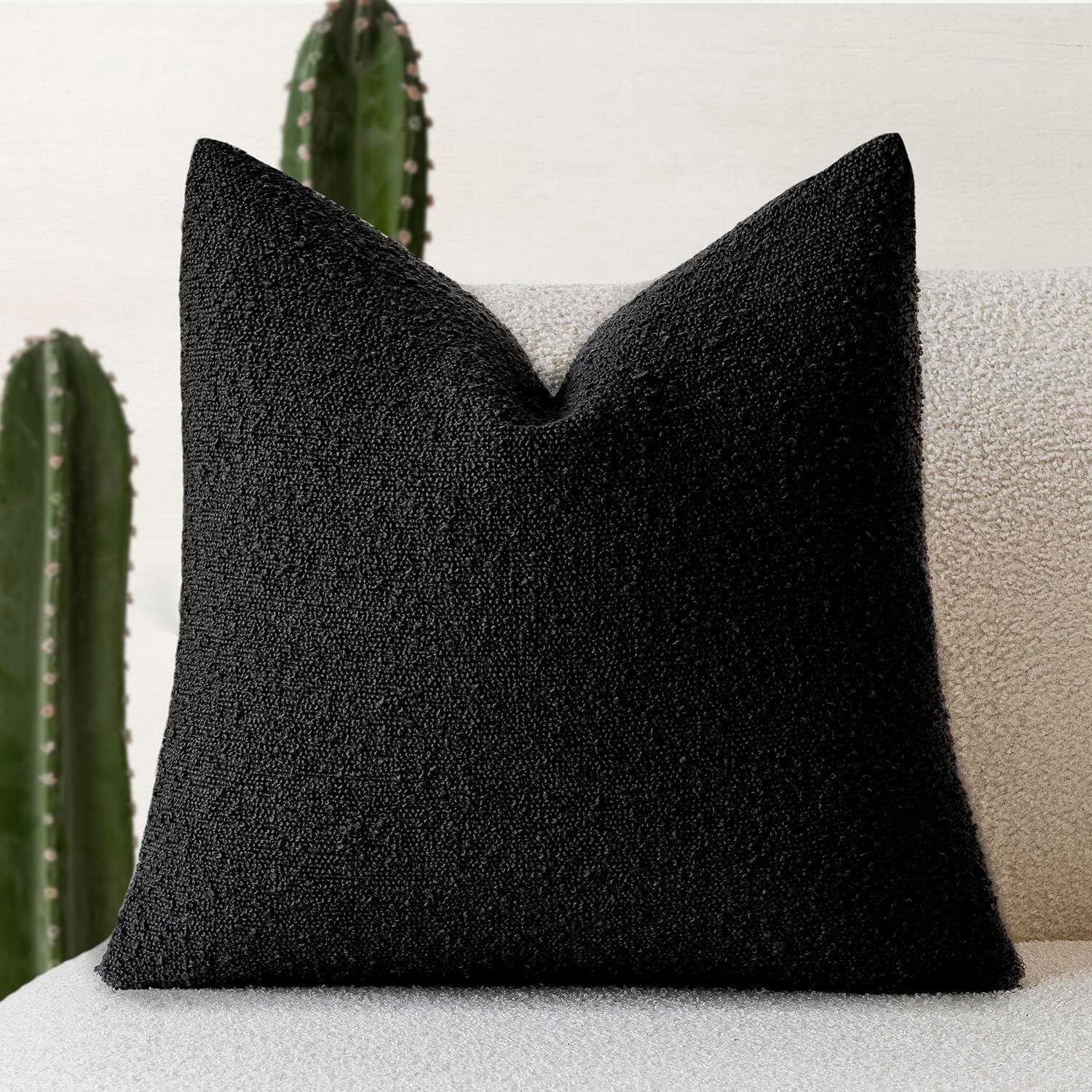 HKM-894739 Textured Boucle Throw Pillow Covers for Couch, Sofa, Chair - Soft Decorative Cushion Cases for Living Room and Bedroom
