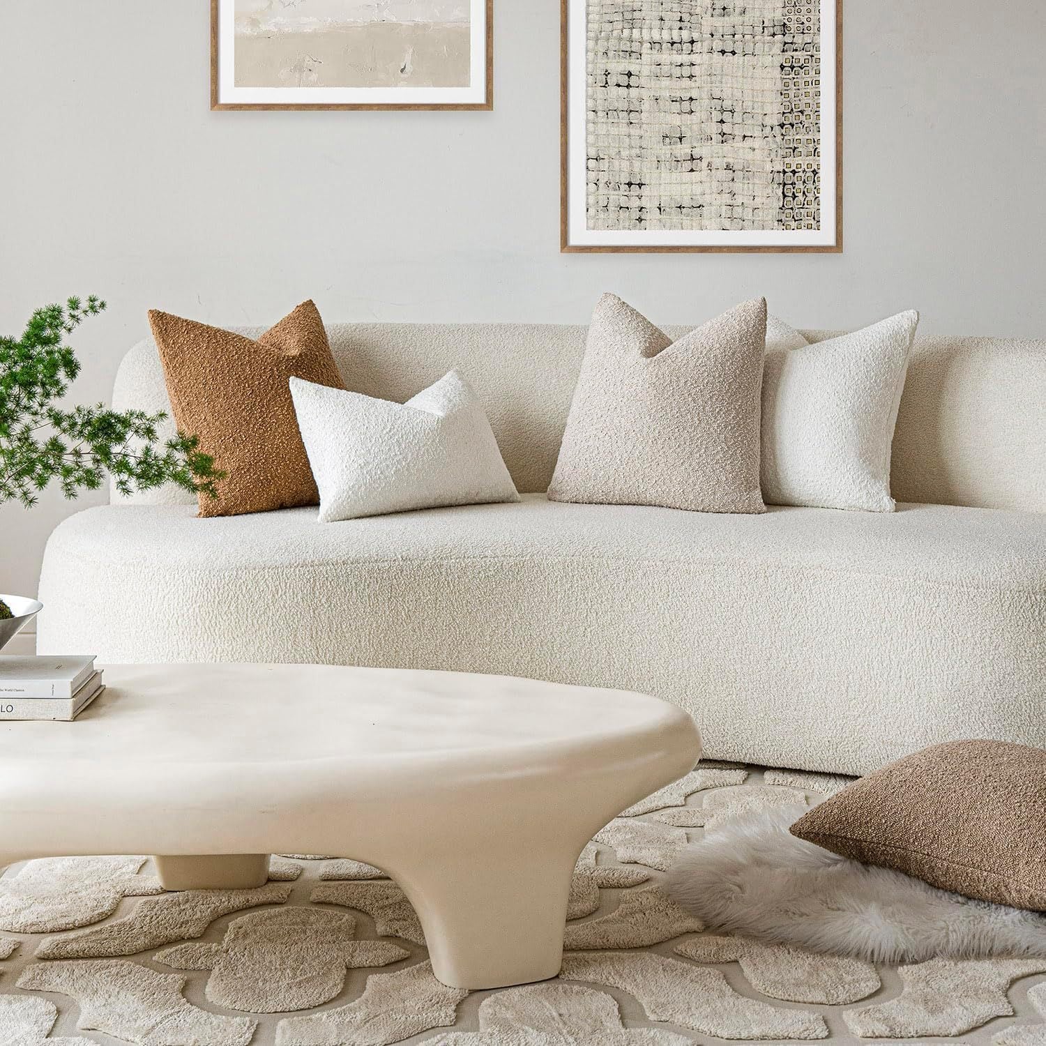 HKM-894739 Textured Boucle Throw Pillow Covers for Couch, Sofa, Chair - Soft Decorative Cushion Cases for Living Room and Bedroom