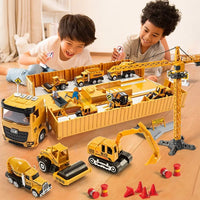 HKM-894995 Inertia Alloy Diecast Transport Trailer Truck Toy Set for Kids, 1:14 Scale Metal Engineering Vehicle, Ages 3+