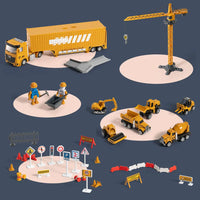 HKM-894995 Inertia Alloy Diecast Transport Trailer Truck Toy Set for Kids, 1:14 Scale Metal Engineering Vehicle, Ages 3+