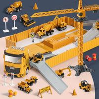 HKM-894995 Inertia Alloy Diecast Transport Trailer Truck Toy Set for Kids, 1:14 Scale Metal Engineering Vehicle, Ages 3+