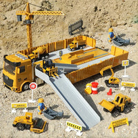 HKM-894995 Inertia Alloy Diecast Transport Trailer Truck Toy Set for Kids, 1:14 Scale Metal Engineering Vehicle, Ages 3+