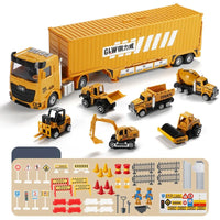 HKM-894995 Inertia Alloy Diecast Transport Trailer Truck Toy Set for Kids, 1:14 Scale Metal Engineering Vehicle, Ages 3+