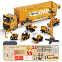 HKM-894995 Inertia Alloy Diecast Transport Trailer Truck Toy Set for Kids, 1:14 Scale Metal Engineering Vehicle, Ages 3+