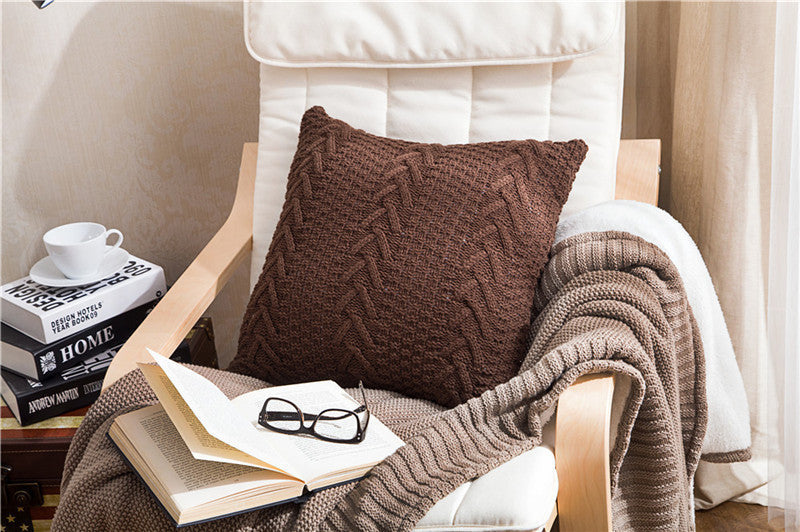 HKM-895123 Thick Knitted Acrylic Cushion Cover - Plain Blended Design 45x45cm
