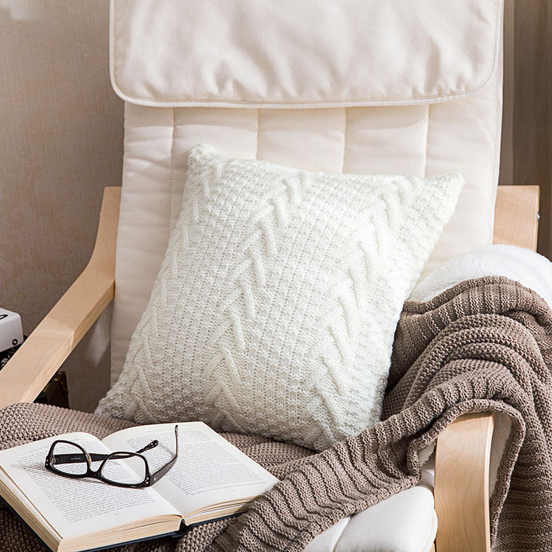 HKM-895123 Thick Knitted Acrylic Cushion Cover - Plain Blended Design 45x45cm