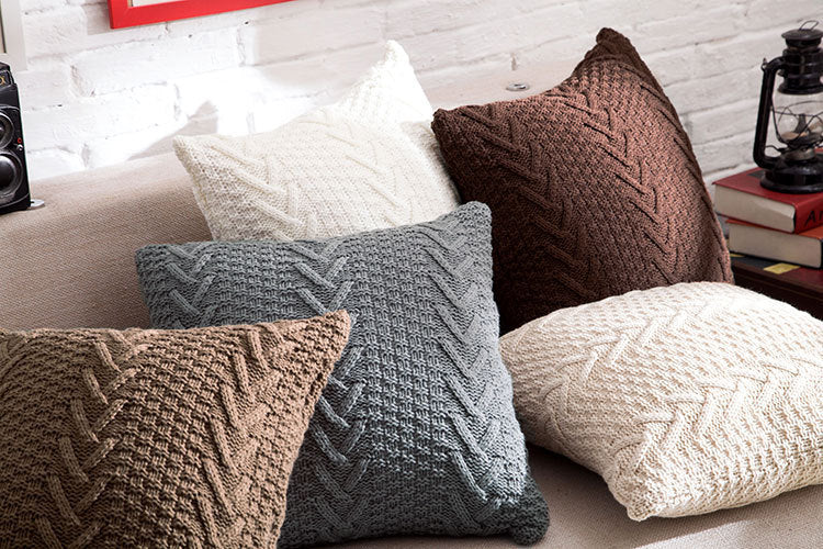 HKM-895123 Thick Knitted Acrylic Cushion Cover - Plain Blended Design 45x45cm