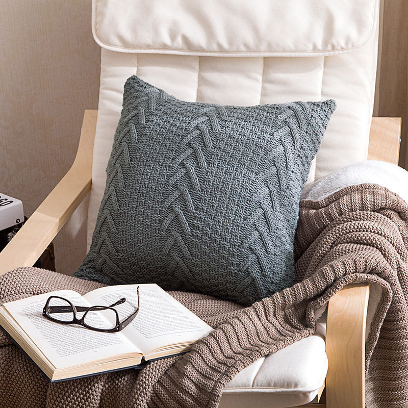 HKM-895123 Thick Knitted Acrylic Cushion Cover - Plain Blended Design 45x45cm