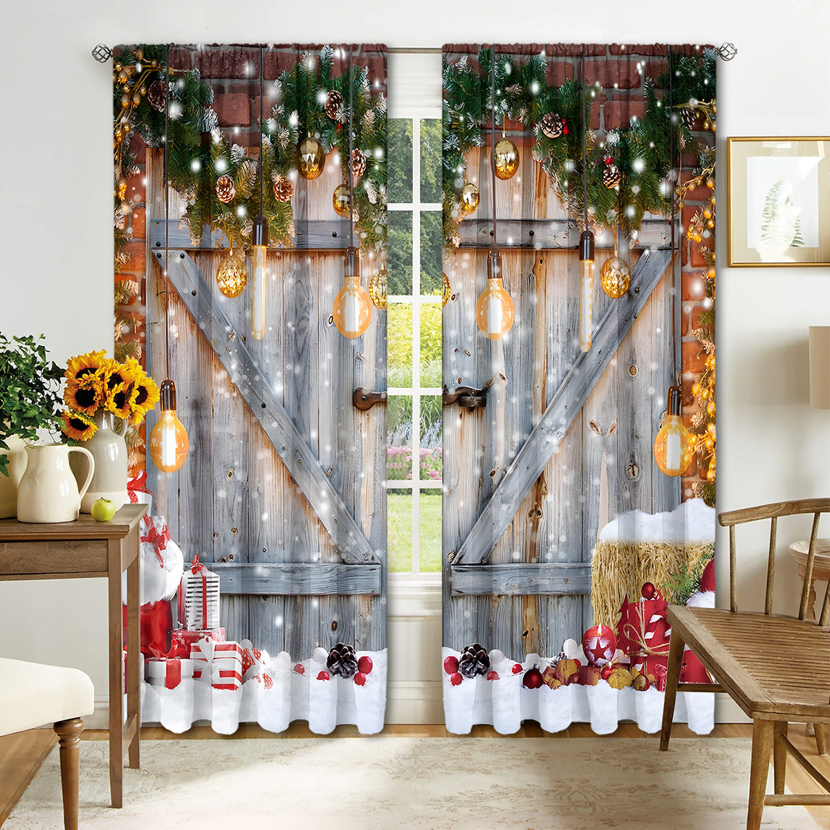 HKM-895443 Digital Printed Christmas Curtains - High Shading, Polyester, Multiple Designs and Sizes Available