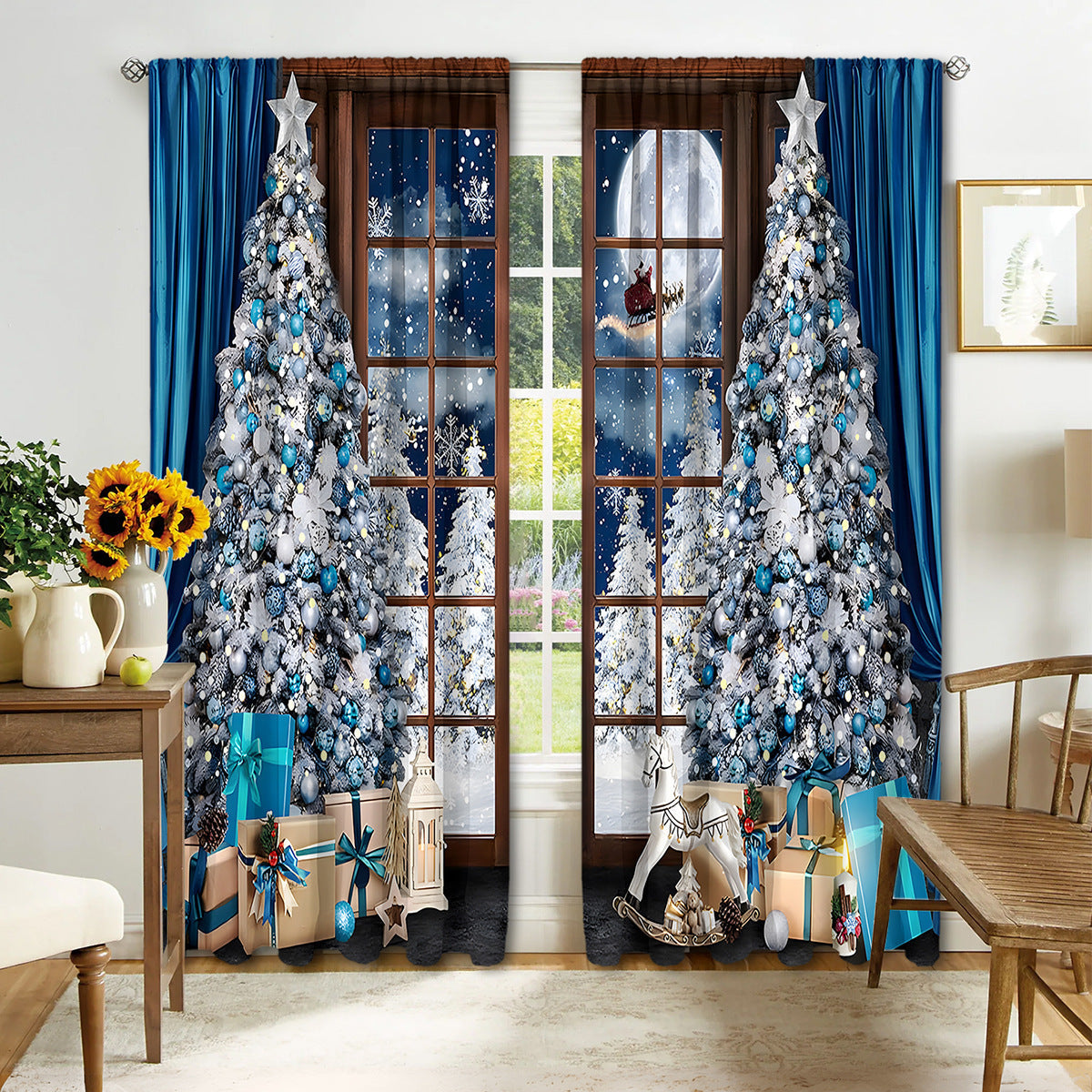 HKM-895443 Digital Printed Christmas Curtains - High Shading, Polyester, Multiple Designs and Sizes Available