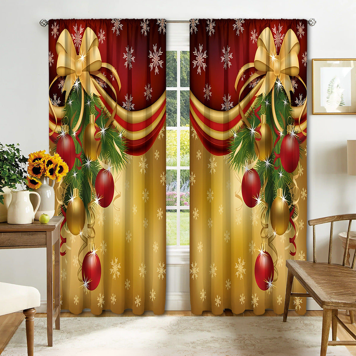 HKM-895443 Digital Printed Christmas Curtains - High Shading, Polyester, Multiple Designs and Sizes Available