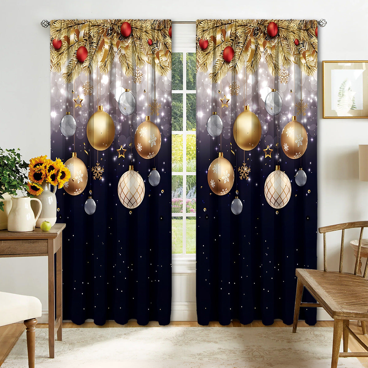 HKM-895443 Digital Printed Christmas Curtains - High Shading, Polyester, Multiple Designs and Sizes Available