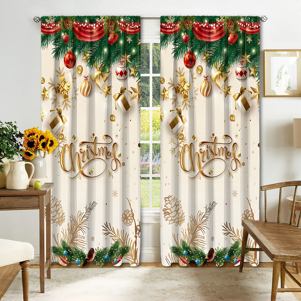 HKM-895443 Digital Printed Christmas Curtains - High Shading, Polyester, Multiple Designs and Sizes Available