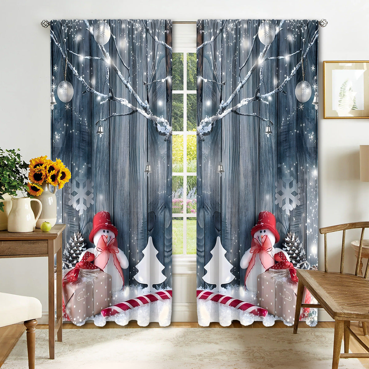 HKM-895443 Digital Printed Christmas Curtains - High Shading, Polyester, Multiple Designs and Sizes Available