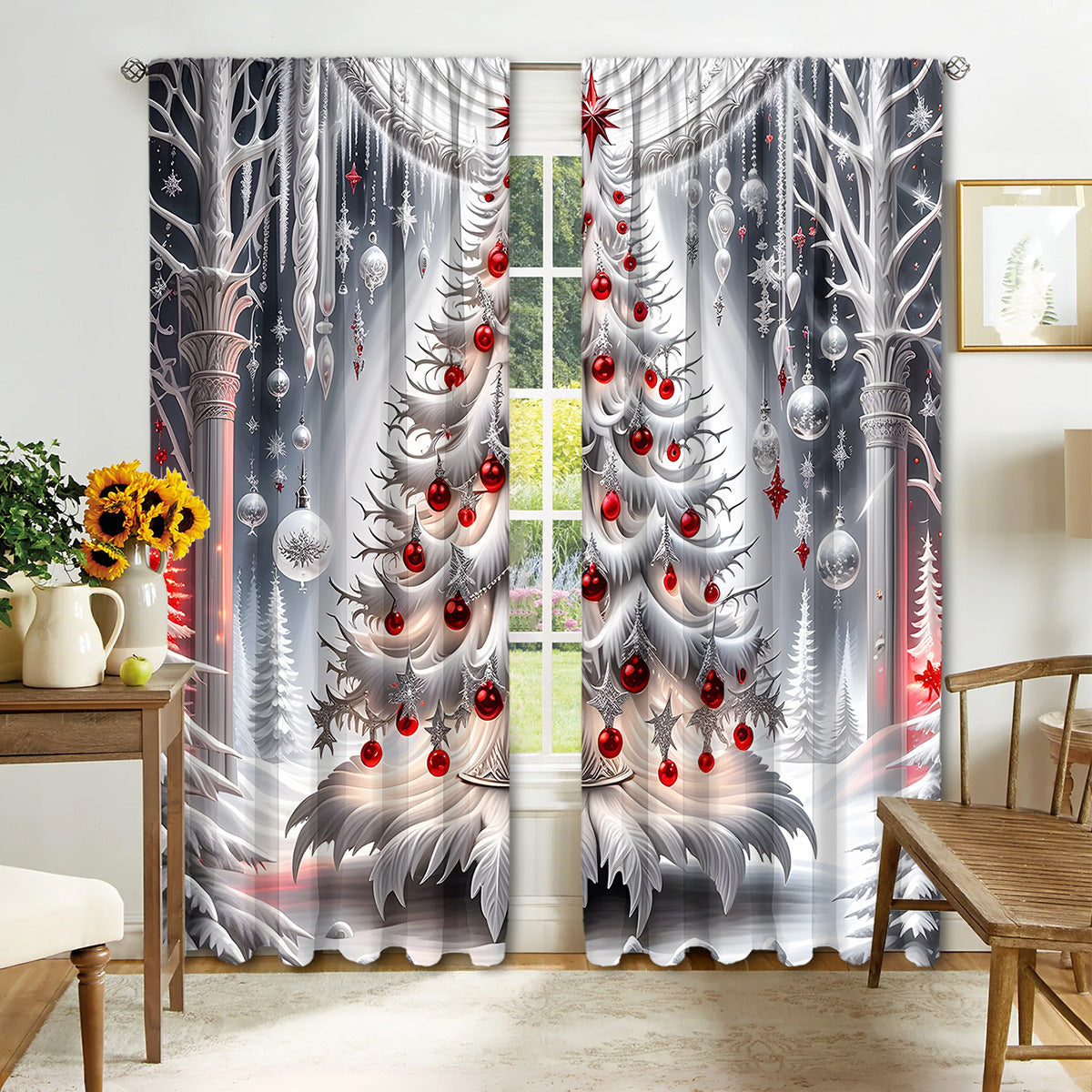 HKM-895443 Digital Printed Christmas Curtains - High Shading, Polyester, Multiple Designs and Sizes Available
