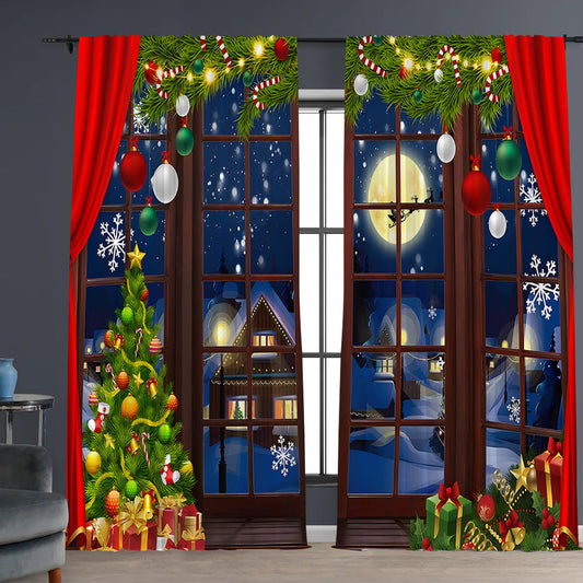 HKM-895443 Digital Printed Christmas Curtains - High Shading, Polyester, Multiple Designs and Sizes Available