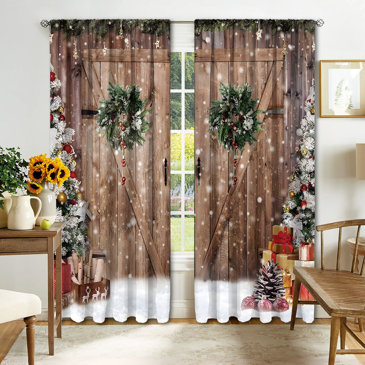 HKM-895443 Digital Printed Christmas Curtains - High Shading, Polyester, Multiple Designs and Sizes Available