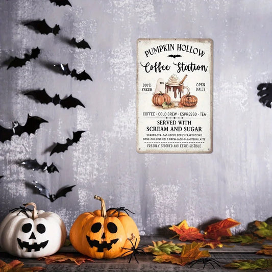 HKM-895827 Halloween Dessert Guide Wall Art - Iron Decoration for Home, Office, and Restaurants (20x30CM)