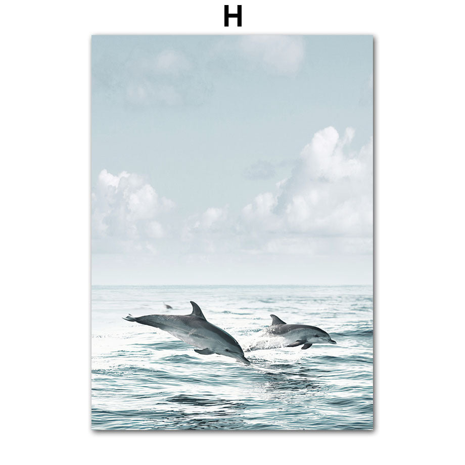 HKM-895891 Dandelion and Dolphin Canvas Wall Art – Vertical Landscape Print for Beach Decor