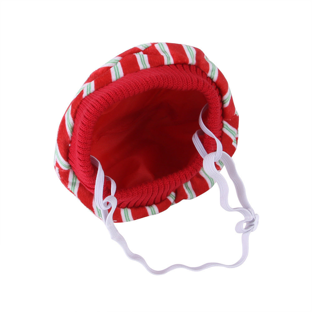 HKM-895891 Striped Wool Cat Hat with Ears - Fun Headgear for Cats