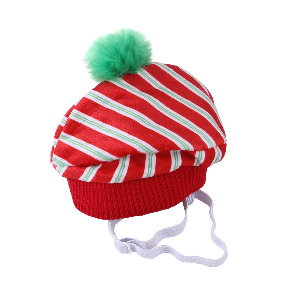 HKM-895891 Striped Wool Cat Hat with Ears - Fun Headgear for Cats