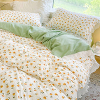 HKM-895891 Washed Cotton Floral Quilt Cover Set - 4-Piece Bed Sheet Set in Various Colors