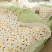 HKM-895891 Washed Cotton Floral Quilt Cover Set - 4-Piece Bed Sheet Set in Various Colors