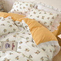 HKM-895891 Washed Cotton Floral Quilt Cover Set - 4-Piece Bed Sheet Set in Various Colors