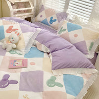HKM-895891 Washed Cotton Floral Quilt Cover Set - 4-Piece Bed Sheet Set in Various Colors