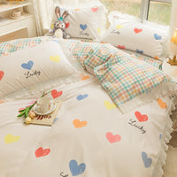 HKM-895891 Washed Cotton Floral Quilt Cover Set - 4-Piece Bed Sheet Set in Various Colors