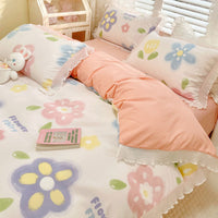HKM-895891 Washed Cotton Floral Quilt Cover Set - 4-Piece Bed Sheet Set in Various Colors