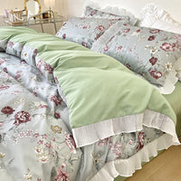 HKM-895891 Washed Cotton Floral Quilt Cover Set - 4-Piece Bed Sheet Set in Various Colors