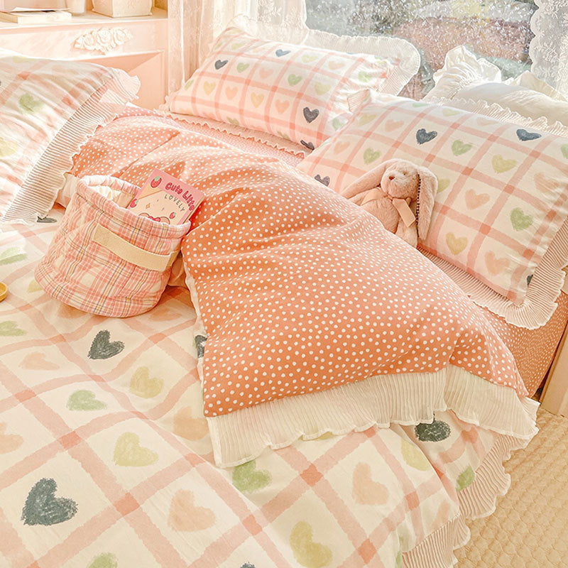 HKM-895891 Washed Cotton Floral Quilt Cover Set - 4-Piece Bed Sheet Set in Various Colors