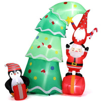 HKM-896019 6ft Christmas Inflatable Decoration with LED Lights - Elf, Santa, and Penguin Design for Holiday Cheer