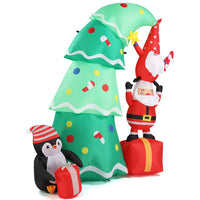 HKM-896019 6ft Christmas Inflatable Decoration with LED Lights - Elf, Santa, and Penguin Design for Holiday Cheer