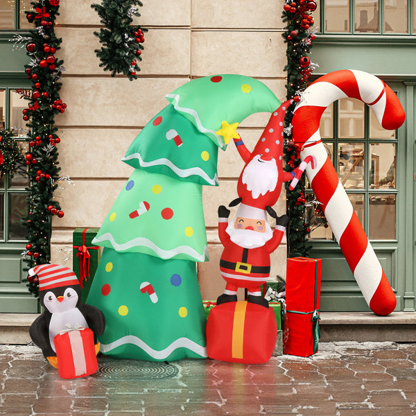 HKM-896019 6ft Christmas Inflatable Decoration with LED Lights - Elf, Santa, and Penguin Design for Holiday Cheer