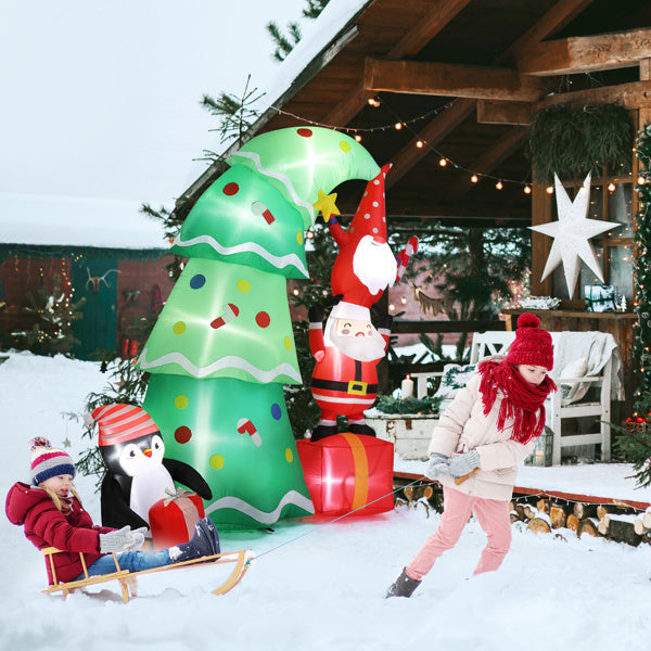 HKM-896019 6ft Christmas Inflatable Decoration with LED Lights - Elf, Santa, and Penguin Design for Holiday Cheer