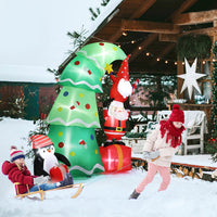 HKM-896019 6ft Christmas Inflatable Decoration with LED Lights - Elf, Santa, and Penguin Design for Holiday Cheer
