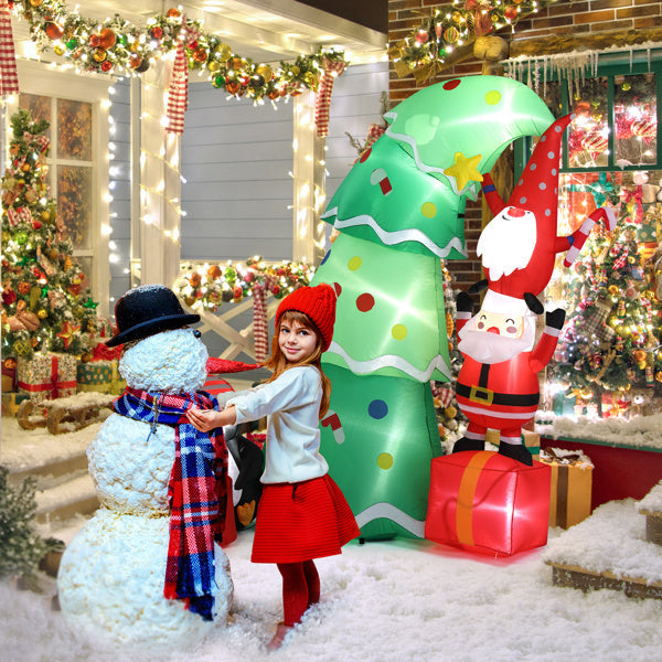 HKM-896019 6ft Christmas Inflatable Decoration with LED Lights - Elf, Santa, and Penguin Design for Holiday Cheer