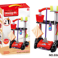 HKM-896147 Cleaning Cart Pretend Play Set with Duster, Cloth, and Brush for Educational Fun Ages 3+