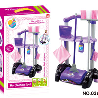 HKM-896147 Cleaning Cart Pretend Play Set with Duster, Cloth, and Brush for Educational Fun Ages 3+