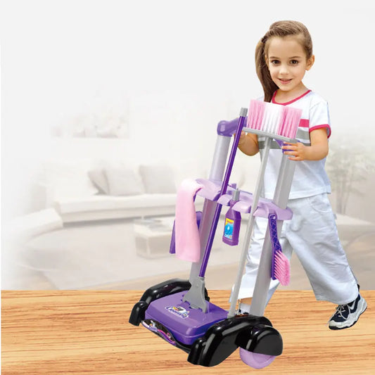 KTX-896147 Cleaning Cart Pretend Play Set with Duster, Cloth, and Brush for Educational Fun Ages 3+