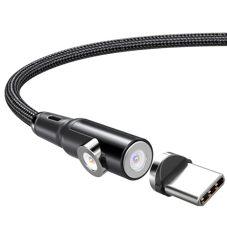 HKM-896275 Dual-Function Magnetic Data Cable for Straight and Bent Connections, 1m/2m, Black Silver, Durable Braided Design