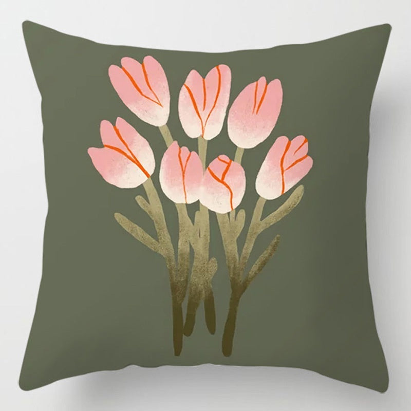 HKM-896275 Floral Plant Pattern Modern Minimalist Cushion Cover - Peach Skin, 40x40cm/45x45cm